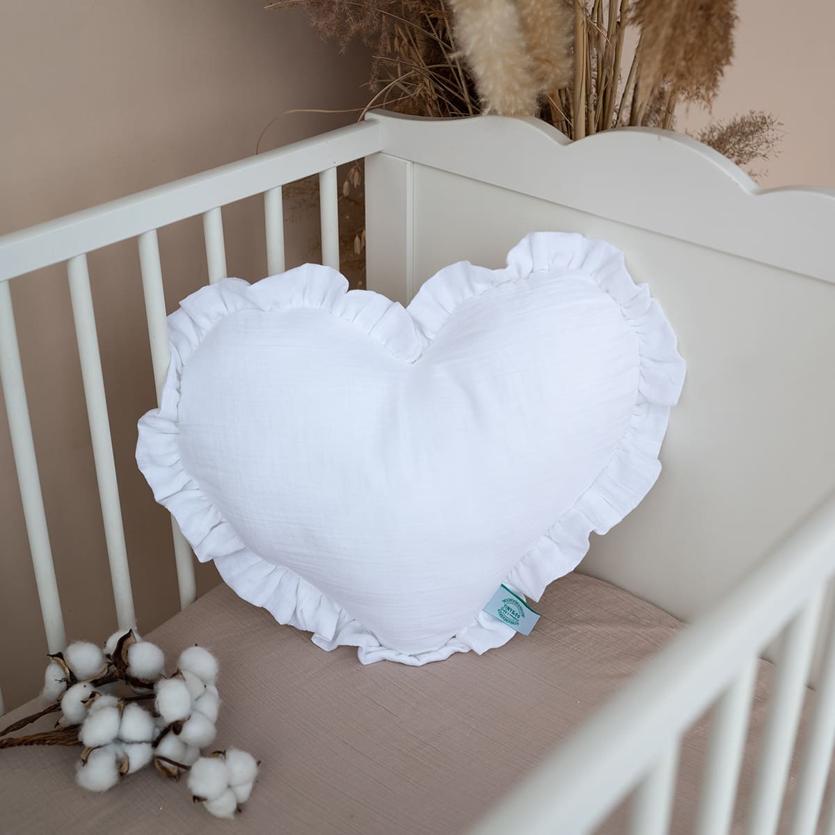 Moussline dekor jastuk srce beli