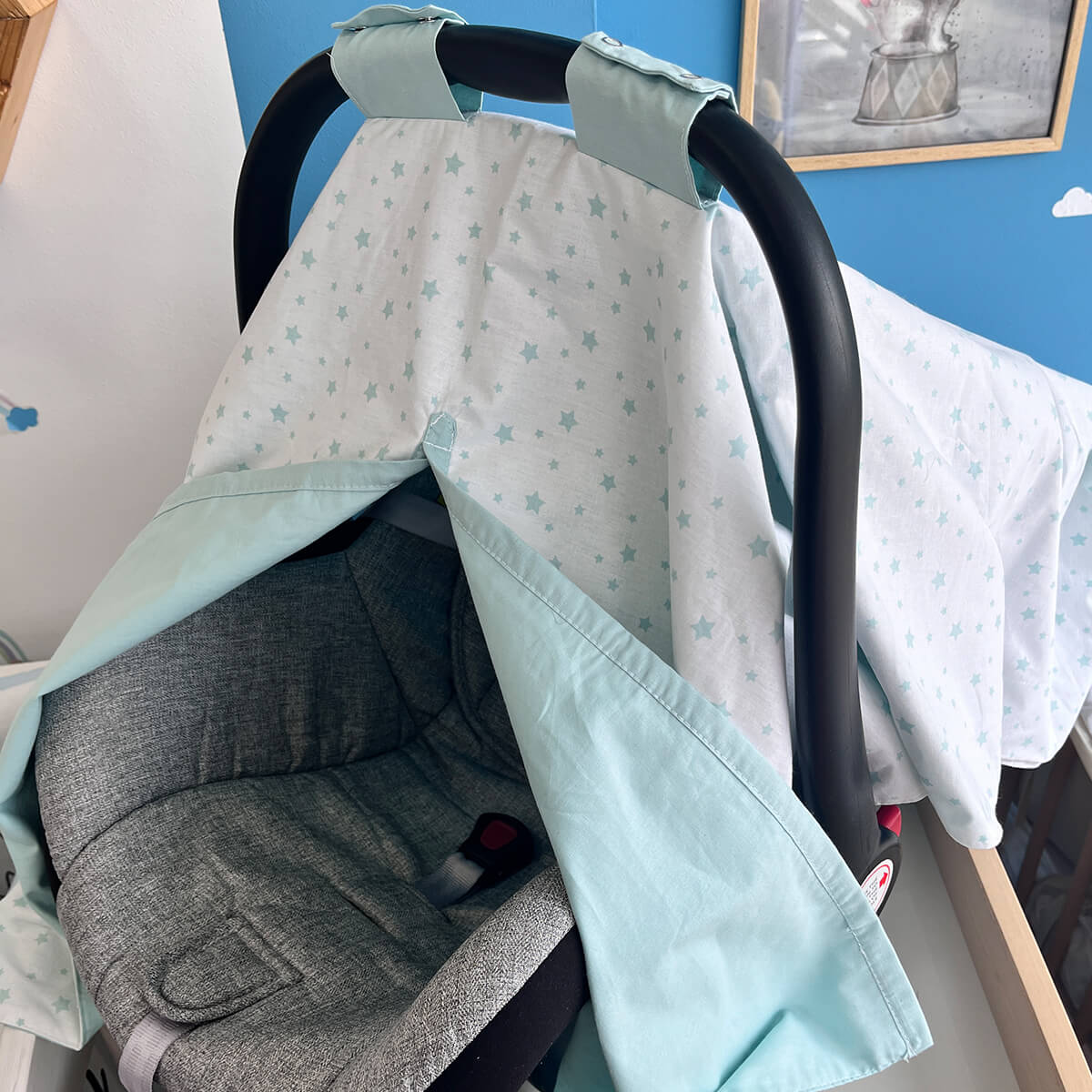 Zaštita za sedište belo i mint zvezdice - zaštita od vetra i sunca za bebe - Slika 2