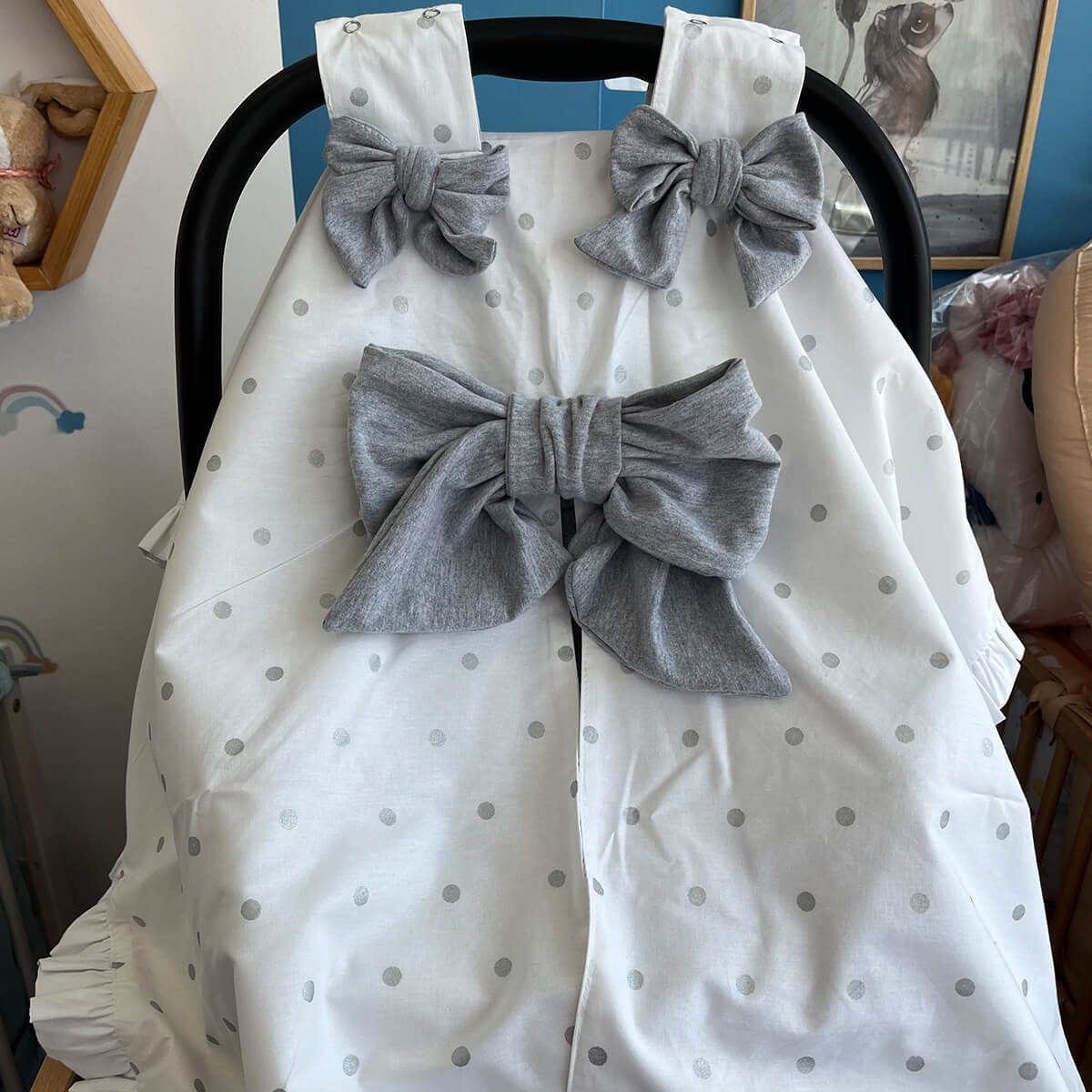 Zaštita za sedište belo i srebrne tufnice - zaštita od vetra i sunca za bebe - Slika 2